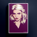 Pop art-style portrait of Debbie Harry with blonde hair on a purple background