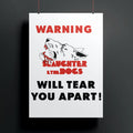 Poster with a dog illustration and text on a dark background