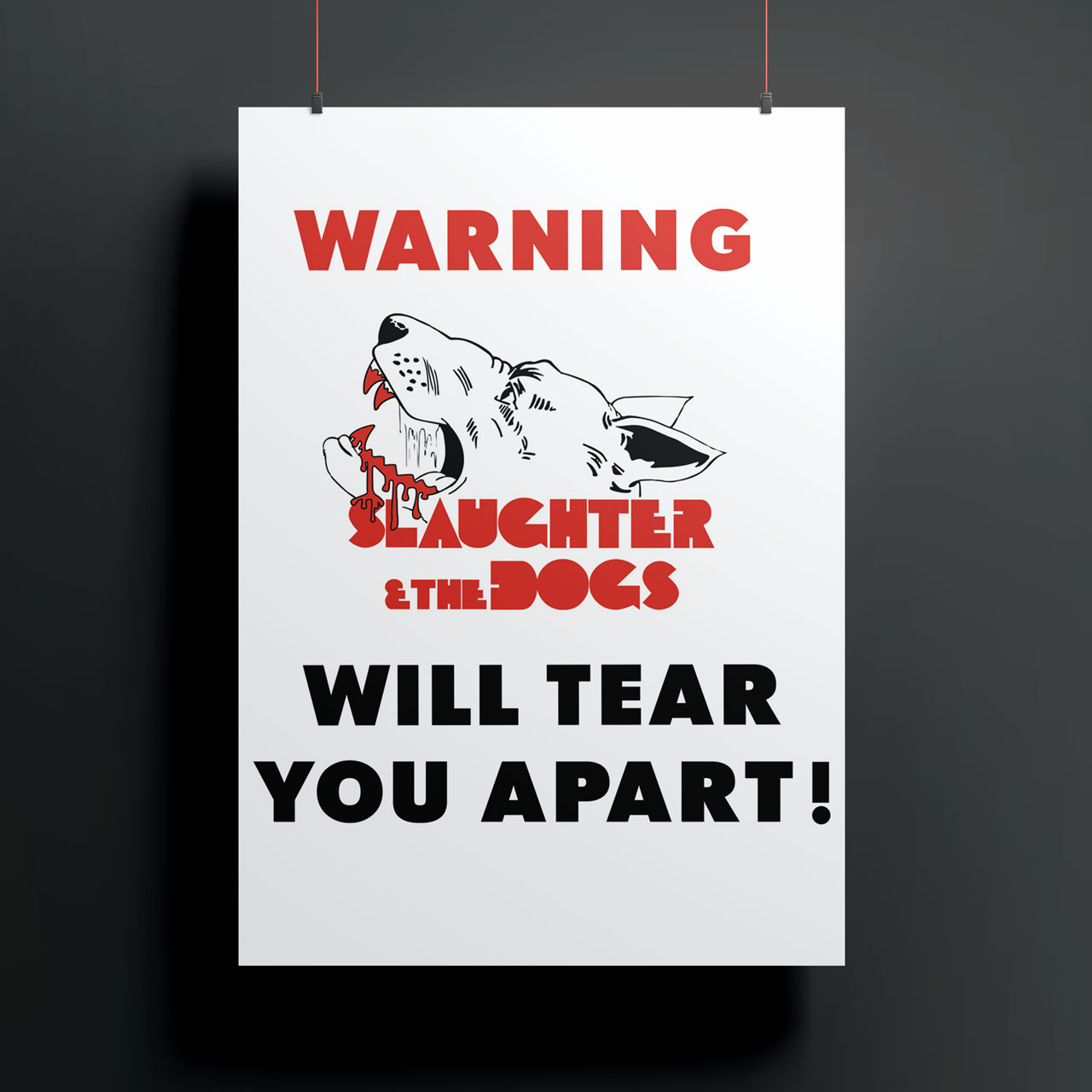 Poster with a dog illustration and text on a dark background
